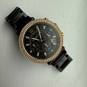 michael kors black and gold embellished watch